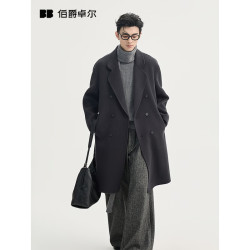 伯爵卓尔 羊绒羊毛混纺中长款双面呢大衣男士鸭绒内胆通勤外套2025冬季新款