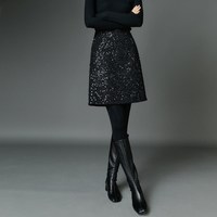 晚白 2025秋冬时尚亮闪闪气质半裙休闲别致亮片小A短款半身裙
