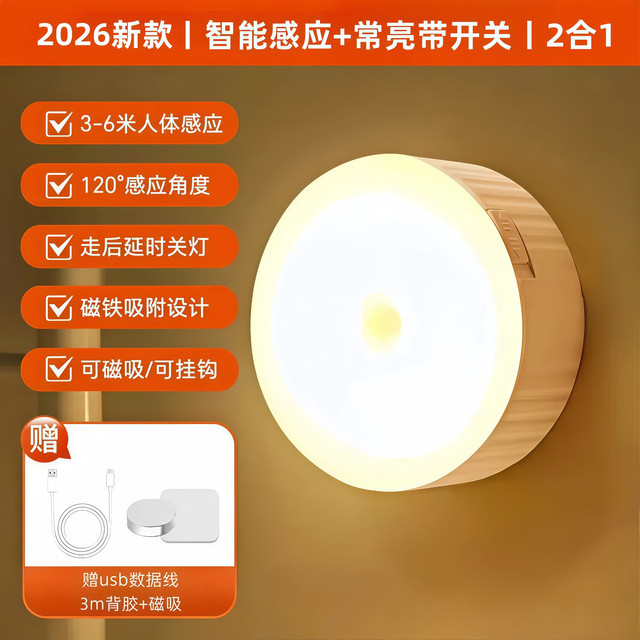 艾勒丝汀 声控智能感应灯顶配款无需布线·磁吸免打孔安装