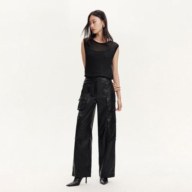 VERO MODA 女士休闲裤 PU仿皮高腰工装裤