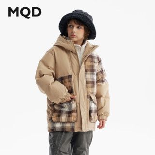 马骑顿 男童羽绒服2025冬季儿童连帽拼接格子防风保暖羽绒外套 卡其 150
