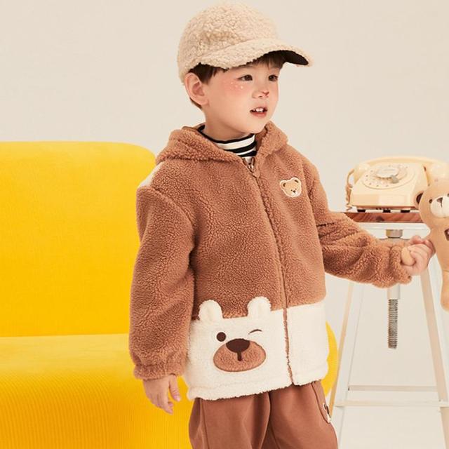 Paw in Paw 卡通小熊童装冬男女宝宝拼色连帽仿羊羔绒外套