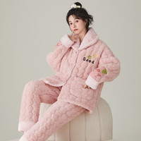 缪黛 女士冬季保暖睡衣三层夹棉袄套装