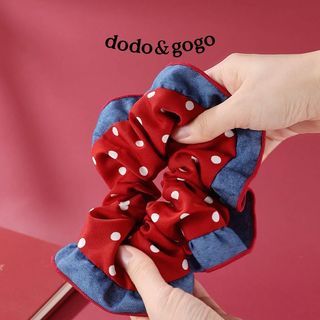 DODOGOGO牛仔蓝波点花边发圈日常大肠发圈立体精致韩系秋冬新年