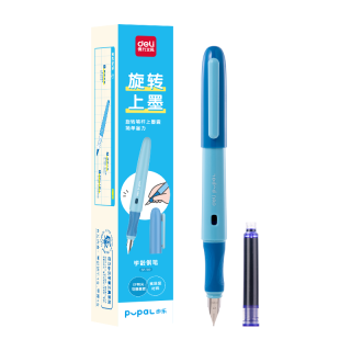 得力 步乐EF明尖学生矫姿钢笔 儿童正姿启蒙练字套装 (1笔1晶蓝墨囊)SF789 EF尖(约0.38mm)