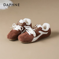 DAPHNE达芙妮加绒德训鞋女2025冬季保暖棉鞋内增高软底通勤百搭休闲雪地靴 棕色 【柔软皮面】加绒款 35