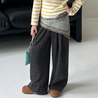 图图小象女童长裤秋冬2025宽松百搭儿童直筒裤纯色糯米裤保暖休闲裤子 深花灰 120 身高约120cm