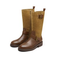 7or9 靴子女秋冬新款马丁靴复古拼接美拉德西部牛仔靴骑士靴巴斯克