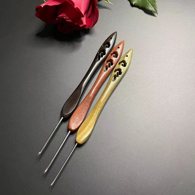 范士 黑檀木手柄不锈钢针头勾针 编织工具