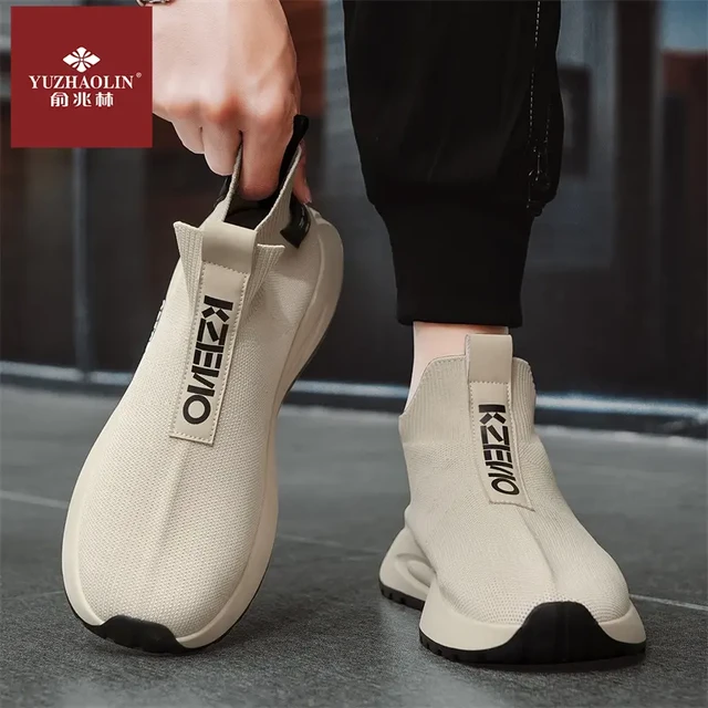 俞兆林 官方正品男鞋秋冬一脚蹬加厚飞织网布体测不闷脚运动跑步鞋