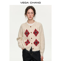 VEGA CHANG【菱格柔叙】菱格针织开衫女2025新款秋冬新年毛衣针织衫