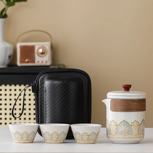 艾格辰旅行茶具快客杯户外轻奢泡茶喝茶壶小套装商务 白/一壶三杯/便携包