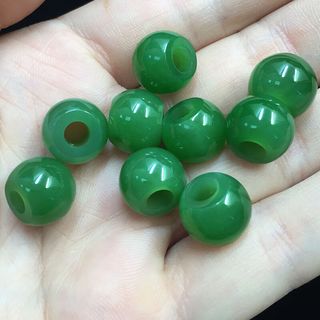 亲瑞和田玉碧玉路路通鼓珠桶珠转运珠光面吊坠菠菜绿苹果绿无裂无瑕 925银链