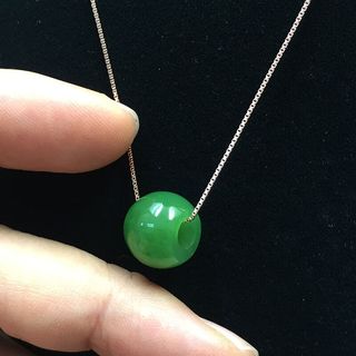 亲瑞和田玉碧玉路路通鼓珠桶珠转运珠光面吊坠菠菜绿苹果绿无裂无瑕 925银链