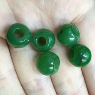 亲瑞和田玉碧玉路路通鼓珠桶珠转运珠光面吊坠菠菜绿苹果绿无裂无瑕 925银链