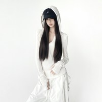 木昱子 修身显瘦 女士长袖T恤 纽扣 连帽