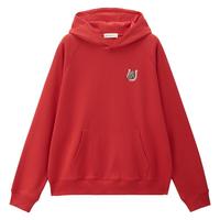 设计师款佐丹奴重磅马年刺绣宽松插肩连帽新年红色卫衣男18025202