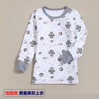 宝宝秋衣上衣单件儿童棉毛衫纯棉打底衣男童女童单衣宝宝睡衣衫 低麻灰上衣