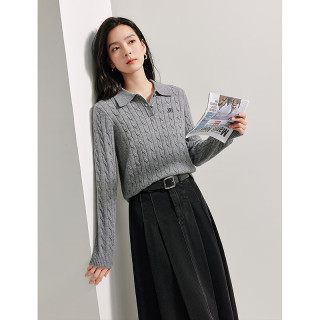 茵曼 老钱风POLO领洋气针织衫秋冬女装打底长袖毛衣上衣 格调灰 XL