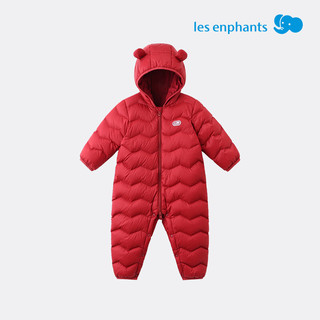 丽婴房（Les enphants）婴儿羽绒服哈衣厚款外出连体衣宝宝保暖羽绒服连身衣 喜气枣红 73cm 9个月