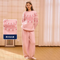 Teenie Weenie小熊女士睡衣家居服2025半边绒套装加绒长袖秋冬 柔雾粉 【轻暖费尔岛|套头-女】 L -XL(120-135斤)