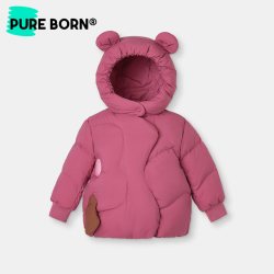 pureborn 儿童羽绒服25冬新款男女宝宝白鸭绒保暖面包服外套