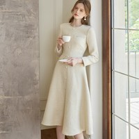 Roey s house 罗衣 女士优雅系带粗花呢连衣裙 LE09607