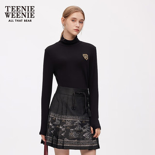 Teenie Weenie×南京云锦研究所小熊女装2025秋休闲合身高领打底衫 黑色 L (170)