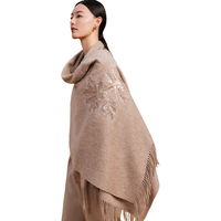 上海故事100%羊毛围巾刺绣秋冬保暖披肩新年围 锦绣繁花-紫本色 200*70cm(含须)