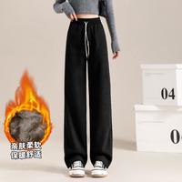 DEBRAND 防风御寒厚款 女式直筒休闲裤 高腰加绒加厚阔腿裤