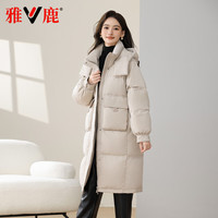 雅鹿 2024羽绒服女中长款加厚连帽防风保暖冬季百搭潮流气质外套潮 白色 2XL150-165斤