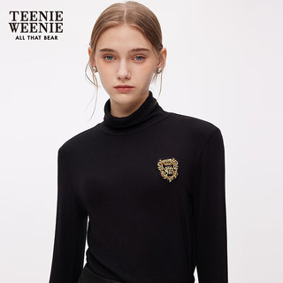 Teenie Weenie×南京云锦研究所小熊女装2025秋休闲合身高领打底衫 黑色 L (170)