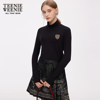 Teenie Weenie×南京云锦研究所小熊女装2025秋休闲合身高领打底衫 黑色 L (170)