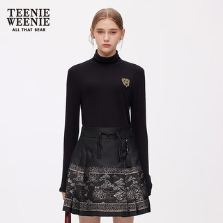 Teenie Weenie×南京云锦研究所小熊女装2025秋休闲合身高领打底衫 黑色 L (170)