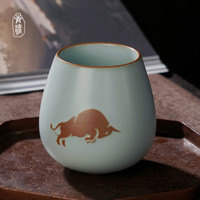 青澹 汝窑茶杯茶具主人杯茶具套装生肖款牛角杯 牛角杯