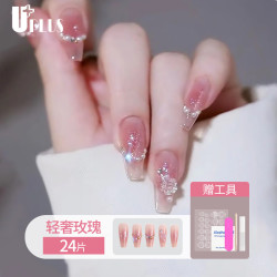 优家 UPLUS）美甲贴片穿戴甲24片(轻奢玫瑰)果冻胶假指甲片女神礼物