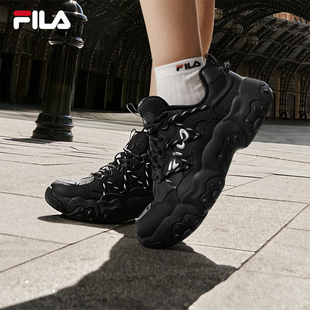 FILA 女鞋老爹鞋猫爪鞋6代黑色运动鞋2025春季休闲鞋圣诞