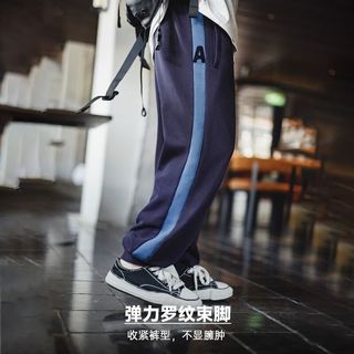 马登 MADEN工装美式休闲训练卫裤松紧腰男士运动裤华夫格蓝色束脚长裤子男秋 海军蓝 【直筒裤子男款2025最】 L