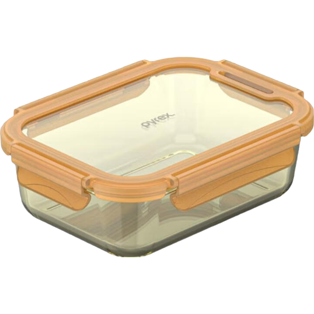 Pyrex 康宁琥珀玻璃饭盒保鲜盒冰箱收纳盒密封罐玻璃碗带盖微波加热便当 百丽琥珀长方630ML