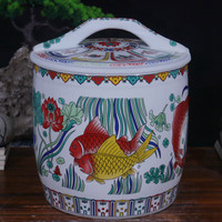 一米丫丫丫加厚陶瓷米缸景德镇家用带盖密封20斤30斤米桶面粉缸储物罐油水缸