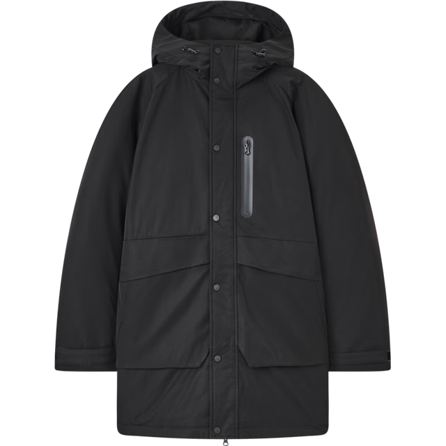 有券的上：gxgjeans 美式冬季中长款保暖加厚连帽羽绒服 黑色