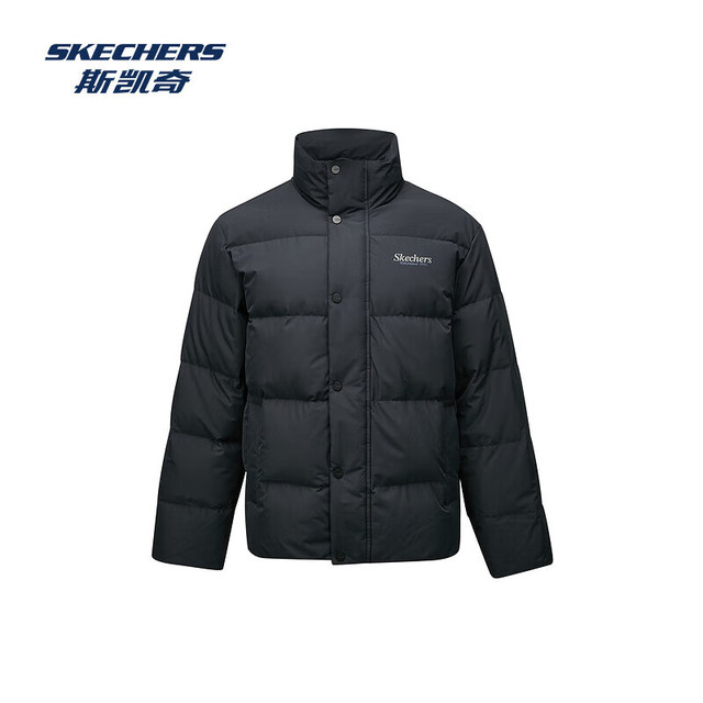斯凯奇 男女同款新款鸭绒立领防风羽绒服 碳黑/0018