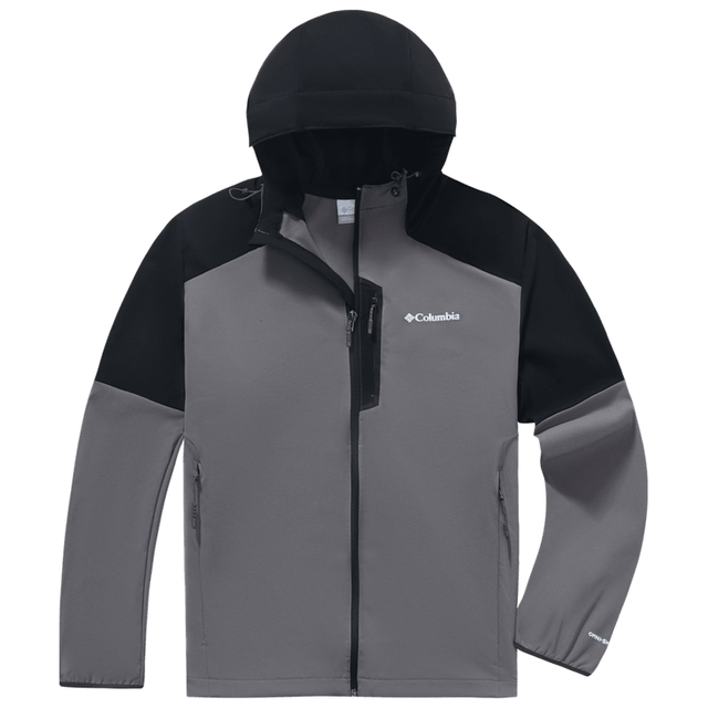 Columbia 男子拒水干爽软壳衣徒步运动连帽外套 AE0015 023 城市灰拼黑色