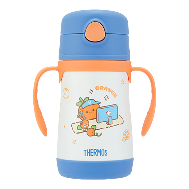 THERMOS 膳魔师 儿童保温杯 316L不锈钢 橙蓝吸管杯 305ml