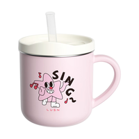 如山儿童牛奶杯刻度家用敞口316L不锈钢宝宝吸管杯学饮杯喝水杯子 牛奶杯【粉】带盖 260ml