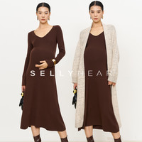 Sellynear孕妇装秋装新款针织连衣裙时尚显瘦长袖针织打底裙 枫叶雾棕