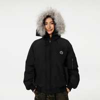 A CHOCK【Achock官方店】毛领连帽棉服男女秋冬新品美式复古加厚派克外套 黑色