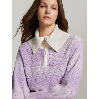 ELLE 法式高级感海军领渐变毛针织衫春秋款都市慵懒风收腰设计外穿毛衣