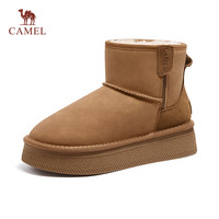 骆驼（CAMEL）雪地靴女时尚保暖棉鞋套筒厚底面包鞋 L24W275655 驼色 37 