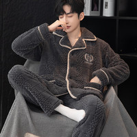 雪中飞睡衣冬季男士珊瑚绒加厚加绒2026年秋冬高端家居服高级轻奢 XZFCY-格子提花H标-深灰 【适合10~18℃单穿】 L -170/92A 【90-130斤】